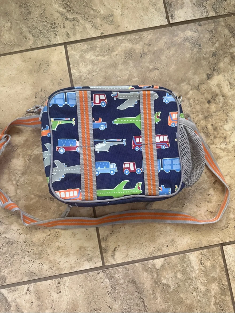 Pottery Barn Kids Navy Blue Backpack and Lunchbox Set with Transportation Print